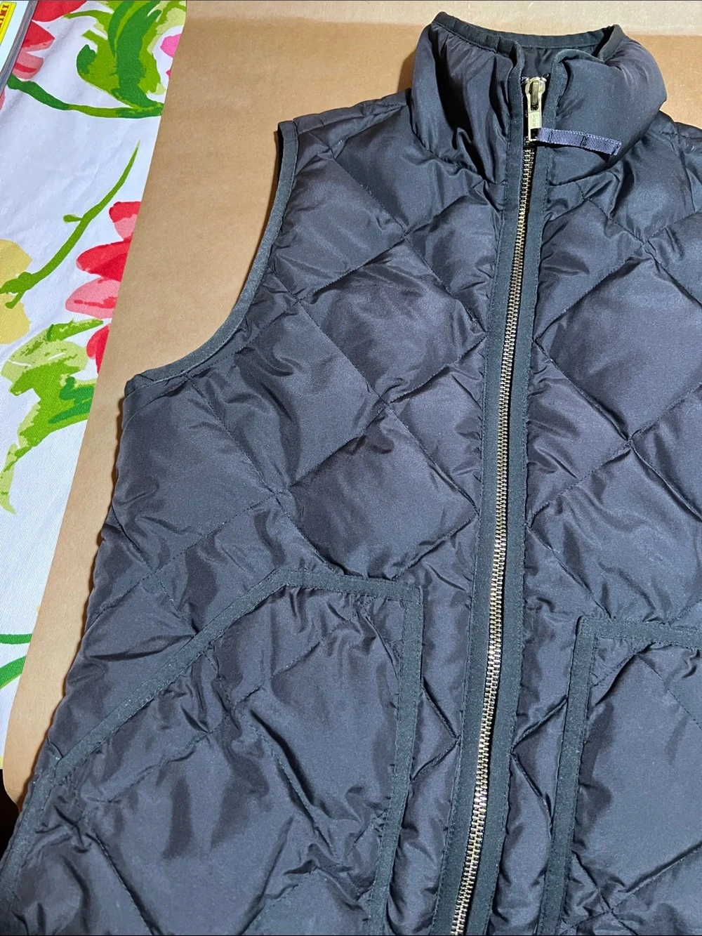 J. Crew Black Quilted Puffer Vest with Gold Zipper Down Filled